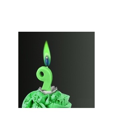 Sviečka - číslica 9 zelená so zeleným plameňom 1ks/P16