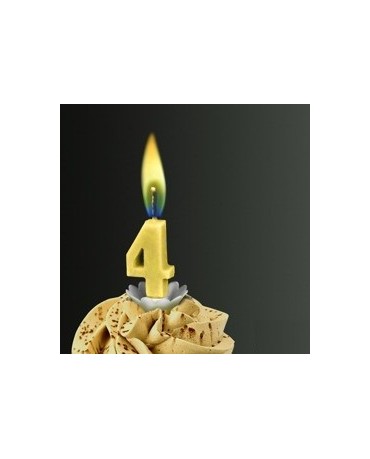 Sviečka - číslica 4 žltá so žltým plameňom 1ks/P16