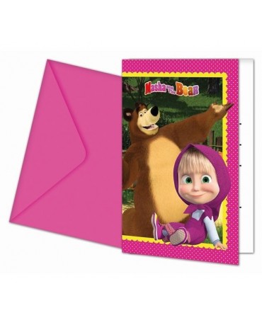 Pozvánky na narodeniny s motívom Máša a medveď 6ks/P136