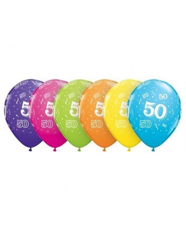 Latexové balóniky s číslicou 50 - mix. farieb 11" 6ks/P87