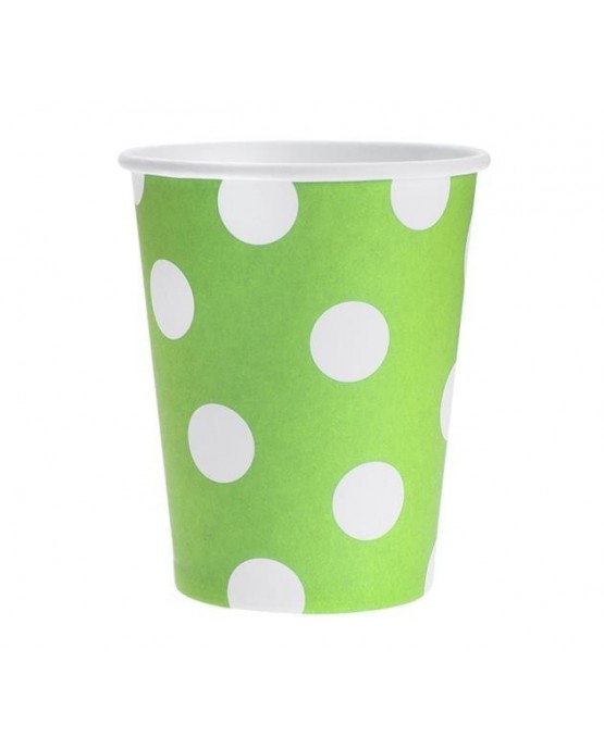 Papierové poháre - zelené s bielymi bodkami 270 ml - 6ks/P146