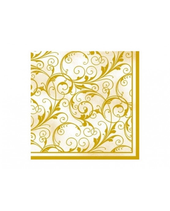 Krémové servítky so zlatými ornamentami 33cm 20ks/P21