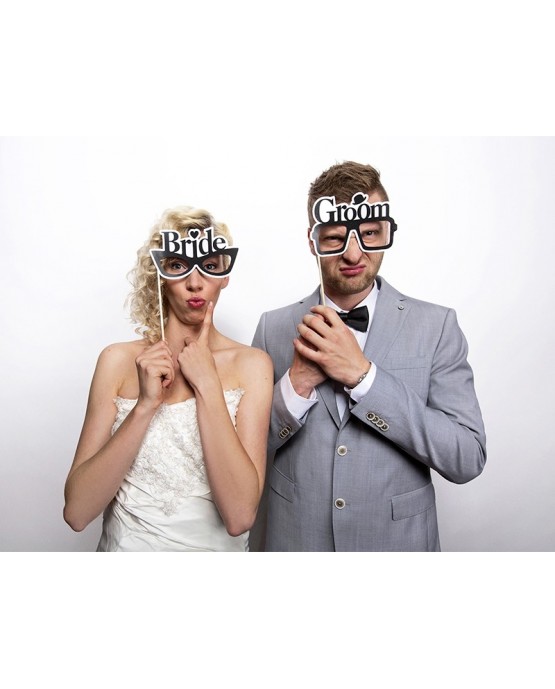 Rekvizity na fotenie - okuliare s nápismi Bride a Groom 2ks/P101