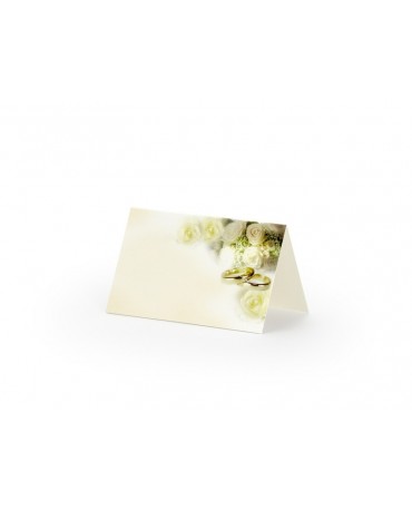 Menovky na stôl - krémové-obrúčky a biele ruže 25ks