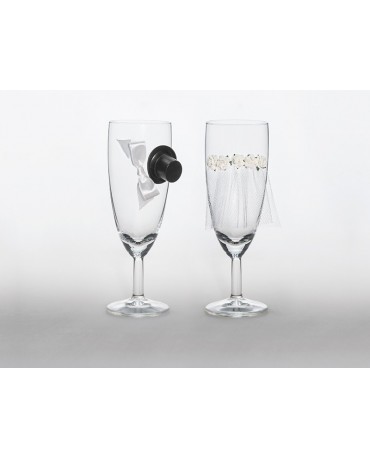 Poháre na šampanské - klobúk a závoj 2ks