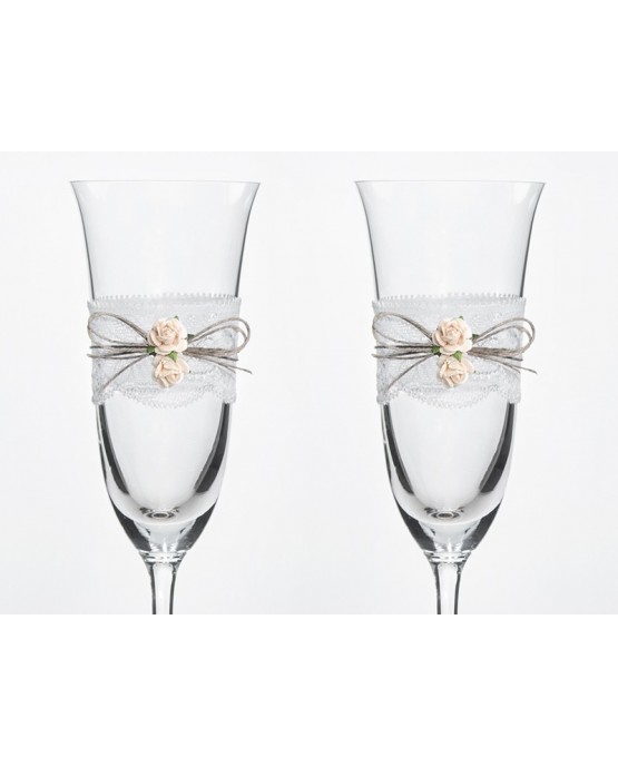 Poháre na šampanské - bledoružové ružičky 2ks