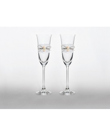 Poháre na šampanské - bledoružové ružičky 2ks