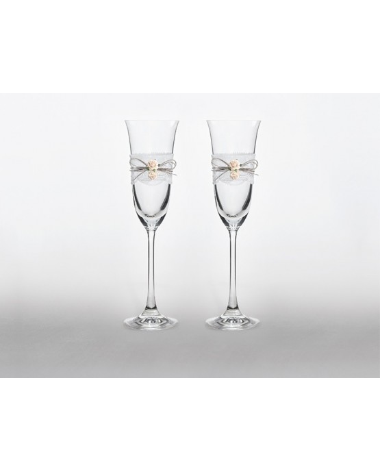 Poháre na šampanské - bledoružové ružičky 2ks