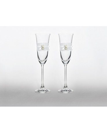 Poháre na šampanské- biele ružičky 2ks