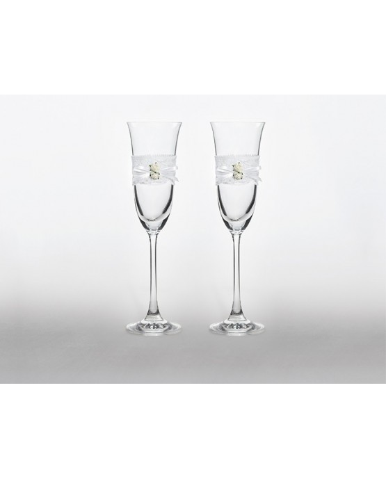 Poháre na šampanské - bliele ružičky 2ks