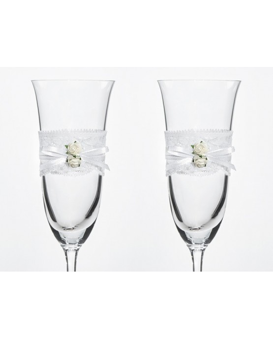 Poháre na šampanské - bliele ružičky 2ks