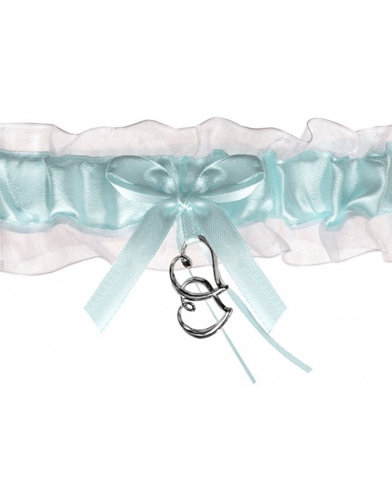 Podväzok pre nevestu - bielo-tyrkysový so srdiečkom 1ks