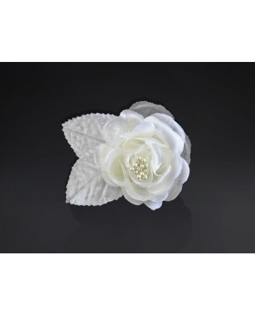 Dekor. na auto -ruža s korálkami - krémová 10ks