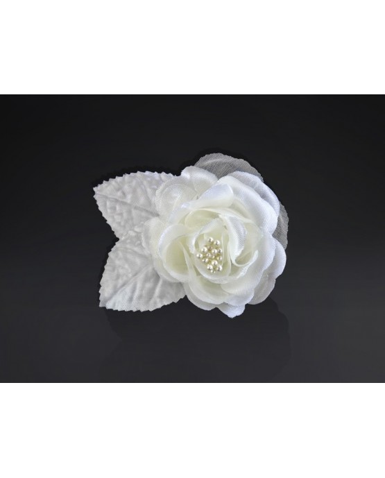 Dekor. na auto -ruža s korálkami - krémová 10ks