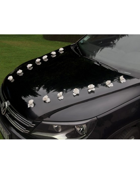 Dekor. na auto -ruža s korálkami - krémová 10ks