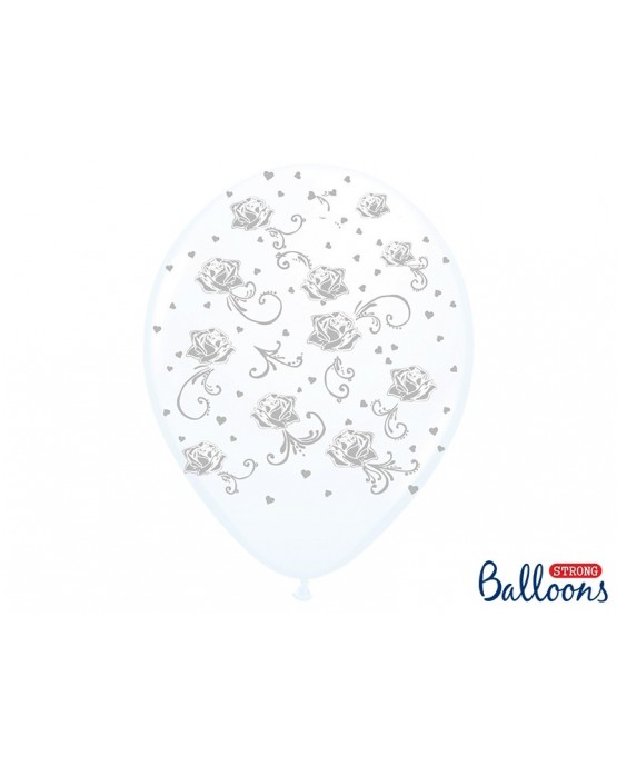 Latex. balóny -biele so strieb. ornamentami 10ks 30cm/P39