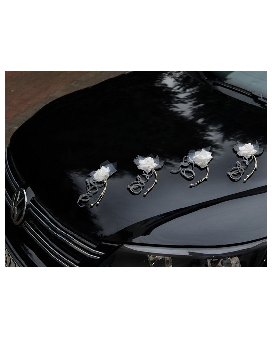 Dekor. na auto -kvet - biely s tylom a ratanom 4ks