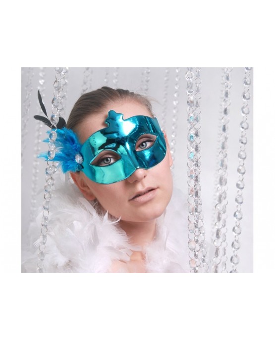 Benátska maska -tyrkysová s pierkom