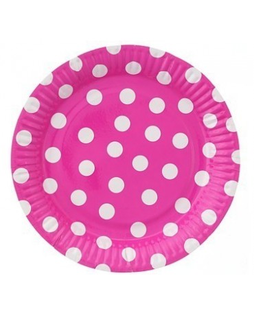 Tanieriky -ružové- biele bodky 23 cm - 6 ks