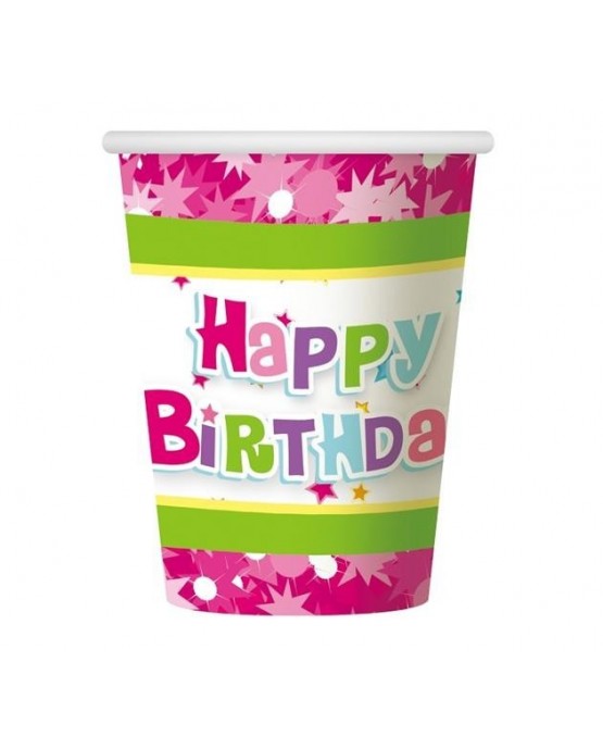 Poháre Happy Birthday -ružové 270 ml 6ks