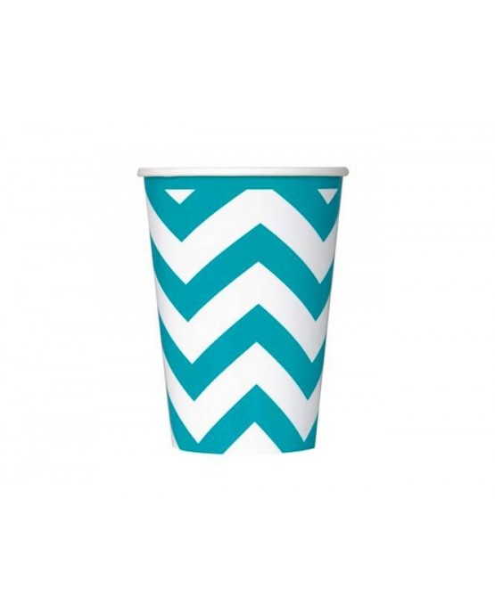 Poháre - tyrkysové- biele vlnky 355 ml 6ks