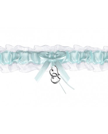 Podväzok pre nevestu - bielo-tyrkysový so srdiečkom 1ks