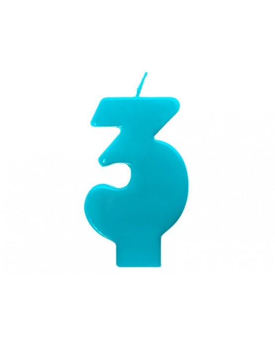 Sviečka - číslo 3 - tyrkysová 6,5cm