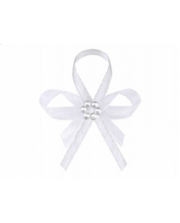 Stužky pre hostí - biele s perlovým kvetom 25ks