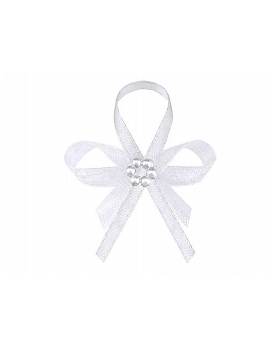 Stužky pre svad. hostí - biele s perlovým kvetom 25ks