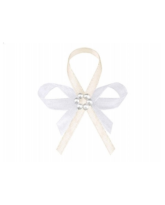Stužky pre svad. hostí - krémové s perlovým kvetom 25ks