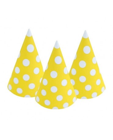 Klobúky žlté - biele bodky 6ks