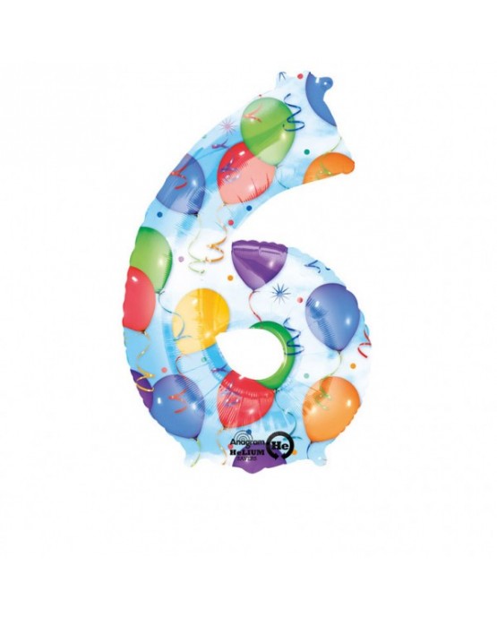 Fóliový balón číslo 6- farebný 55x88cm