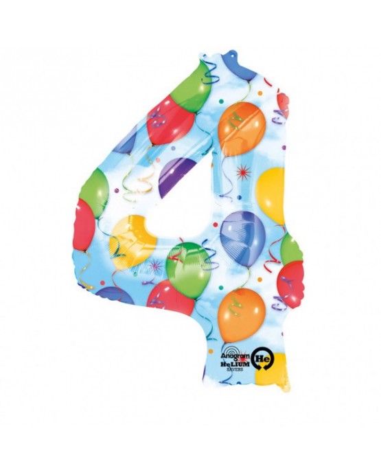 Fóliový balón číslo 4- farebný 66x88cm