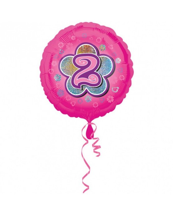 Fóliový balón číslo 2 - ružový s kvetom 47cm