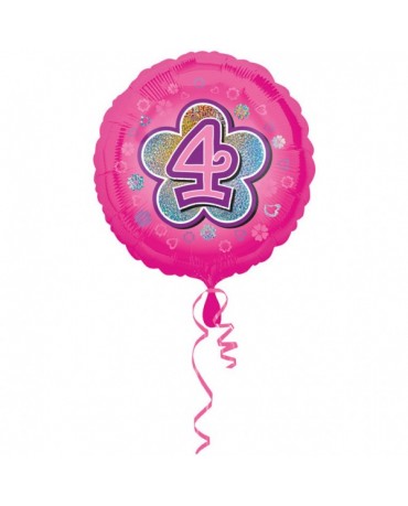 Fóliový balón číslo 4 -ružový s kvetom 47cm