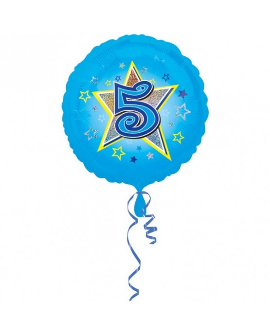 Fóliový balón číslo 5 - modrý s hviezdou 47cm