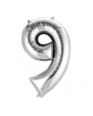 Fól. balón číslo - 9 strieborný 63x86cm 1ks