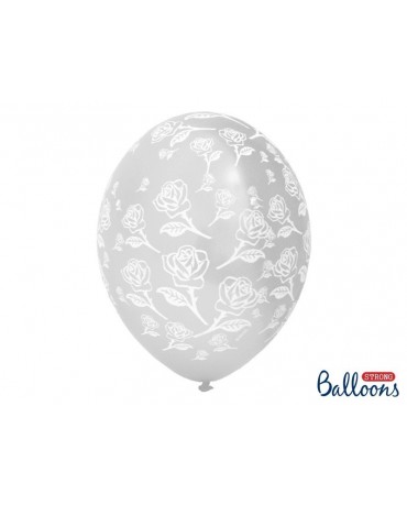 Latexové balóny - priehľadné -potlač ruží 30cm 10ks