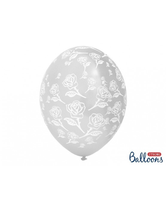 Latexové balóny - priehľadné -potlač ruží 30cm 10ks