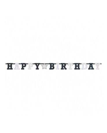 Banner Happy Birthday - čierno-biely s hviezdou 2,13m