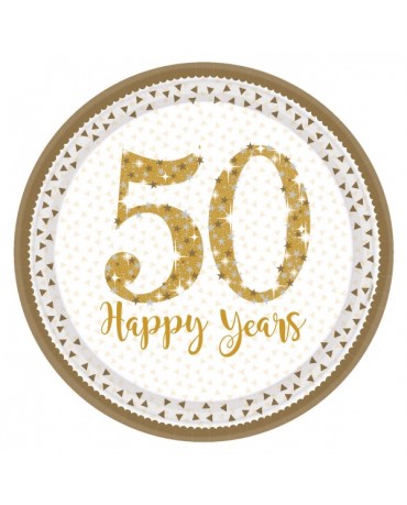 Tanieriky Happy Birthday 60 zlaté 23cm 8ks