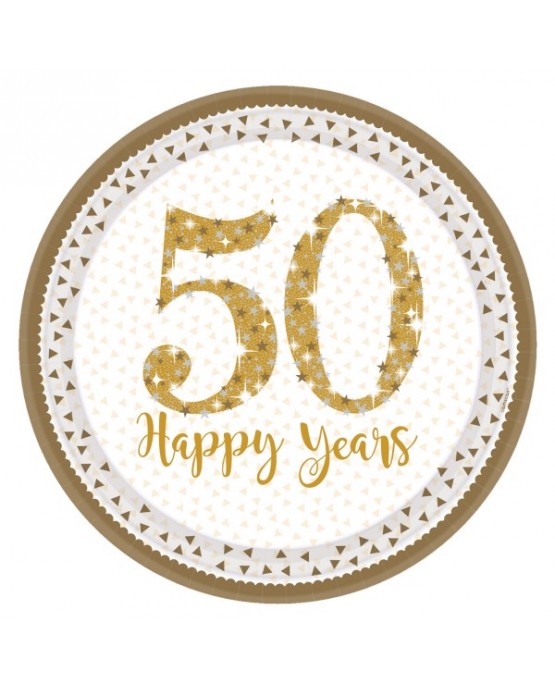 Tanieriky Happy Birthday 60 zlaté 23cm 8ks