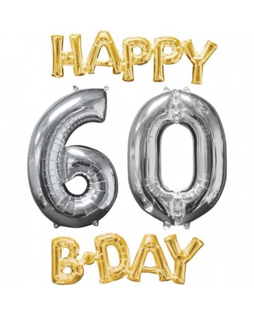 Fóliový balón Gappy Bday 60 zlato strieborný