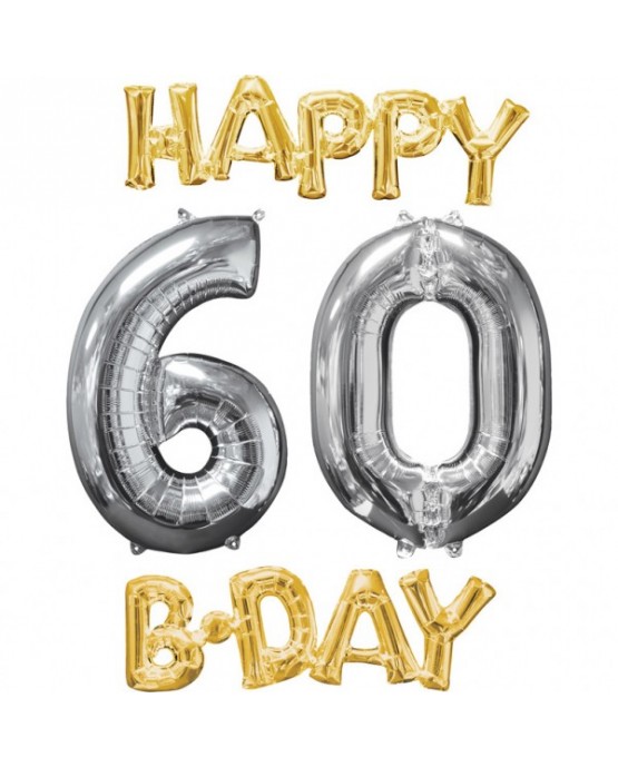 Fóliový balón Gappy Bday 60 zlato strieborný
