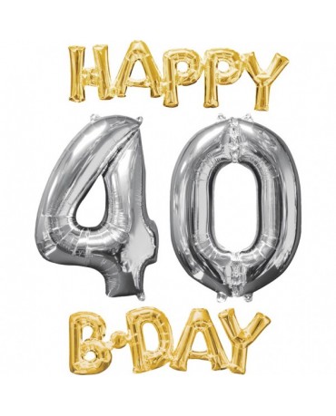Fóliový balón Happy Bday 40 zlato strieborný
