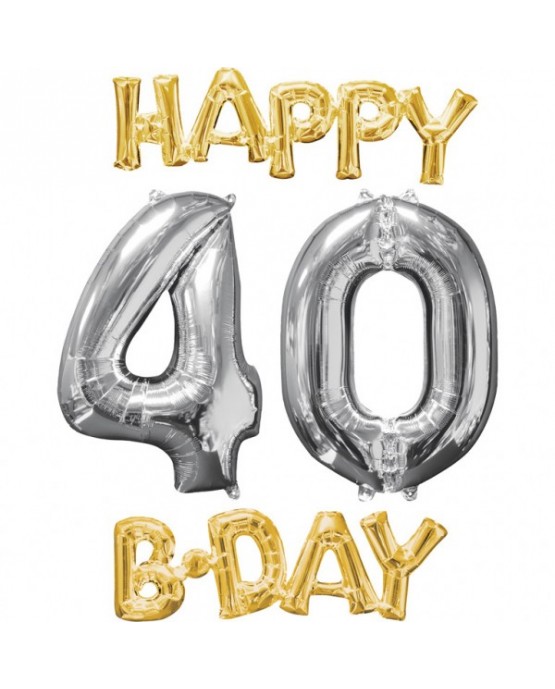Fóliový balón Happy Bday 40 zlato strieborný