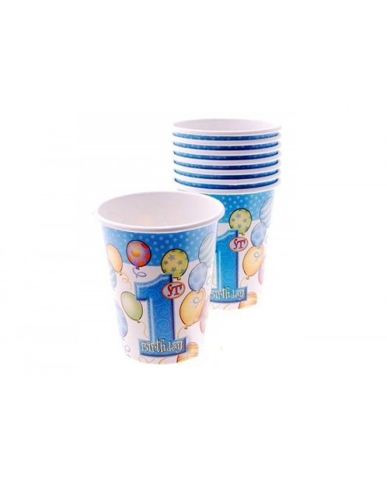 Poháre 1. narodeniny- modré balóniky 270ml 8ks