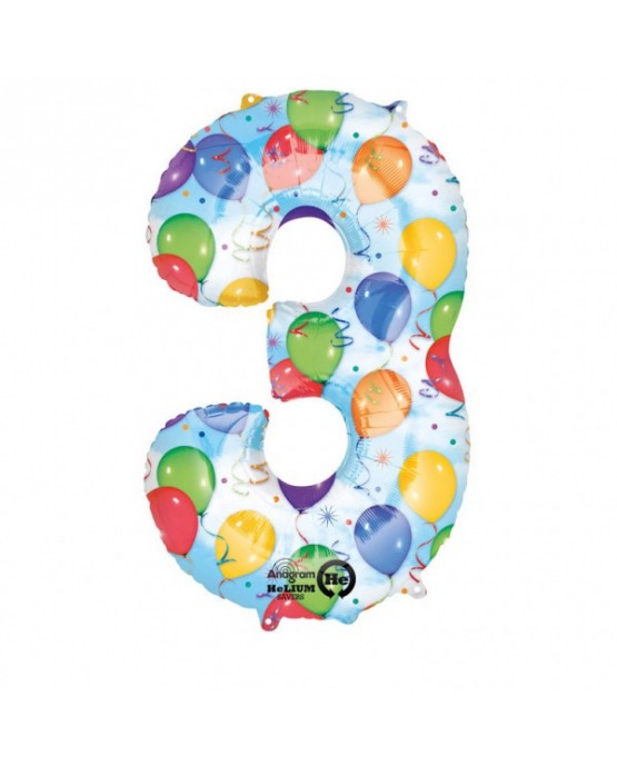 Fóliový balón číslo 3-farebný 53x88cm