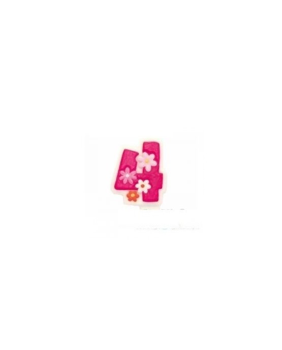 Sviečka - číslo 4 - ružová -kvety