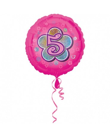 Fóliový balón číslo 5 - ružový s kvetom 47cm
